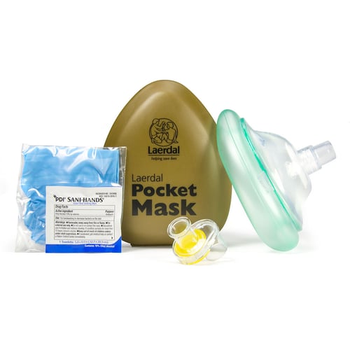 Laerdal Pocket Mask w/Gloves & Wipe in Olive Green Hard Case