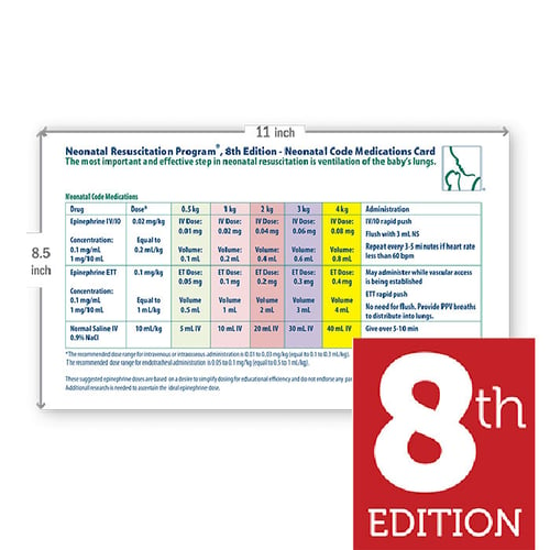 AAP Neonatal Resuscitation Program 8th Edition Code Medications Card