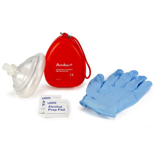 AMBU Rescue Mask w/ Hard Case, Valve/Filter, Gloves & Wipe