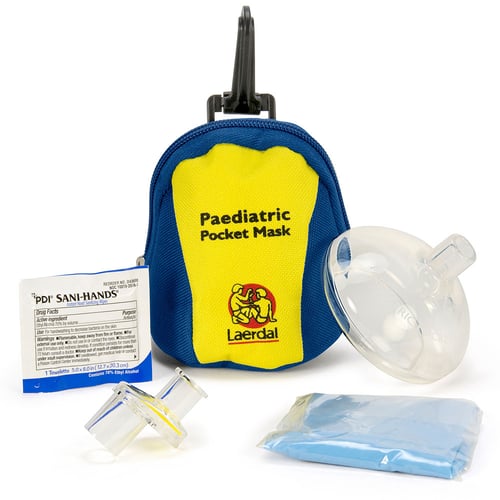 Laerdal Pediatric Pocket Mask w/Gloves and Wipe in Blue/Yellow Soft Pack