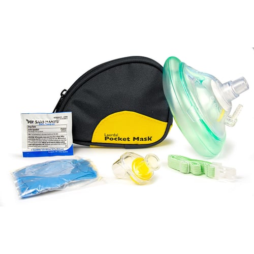 Laerdal Pocket Mask w/Oxygen Inlet & Head Strap w/Gloves in Black Soft Pack