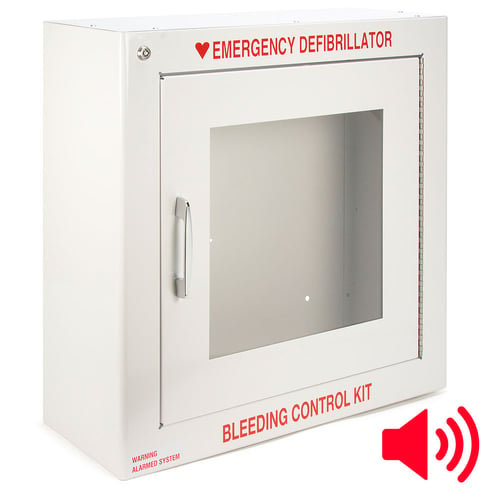 Standard Size AED Cabinet with Audible Alarm and Bleeding Control Kit Lettering